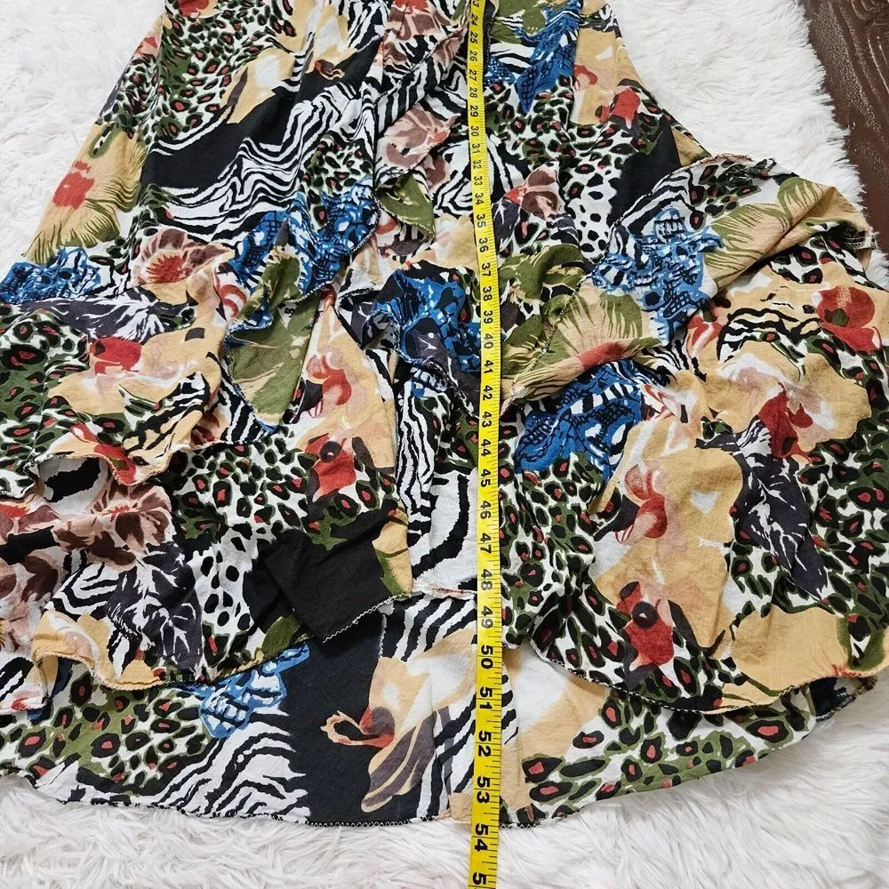 Grace Elements Safari‎ Jungle Ruffle Hippie Lagenlook Eclectic Maxi Dress Sz L